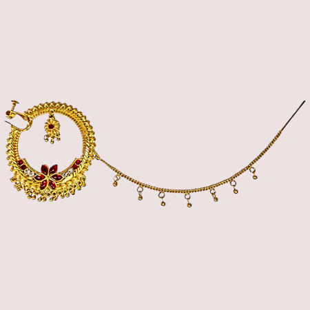 Handmade Brass Alloy Uttarakhandi Round Nath with Chain